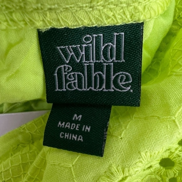 Wild Fable Lime Green Eyelet Lace Up Coquette Cropped Top Medium Puff Sleeves - Picture 2 of 11